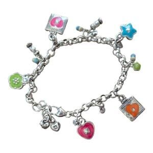 Brighton HAVANA Silver Multi-colored Enamel Heart Flower‎ Star Charm Bracelet